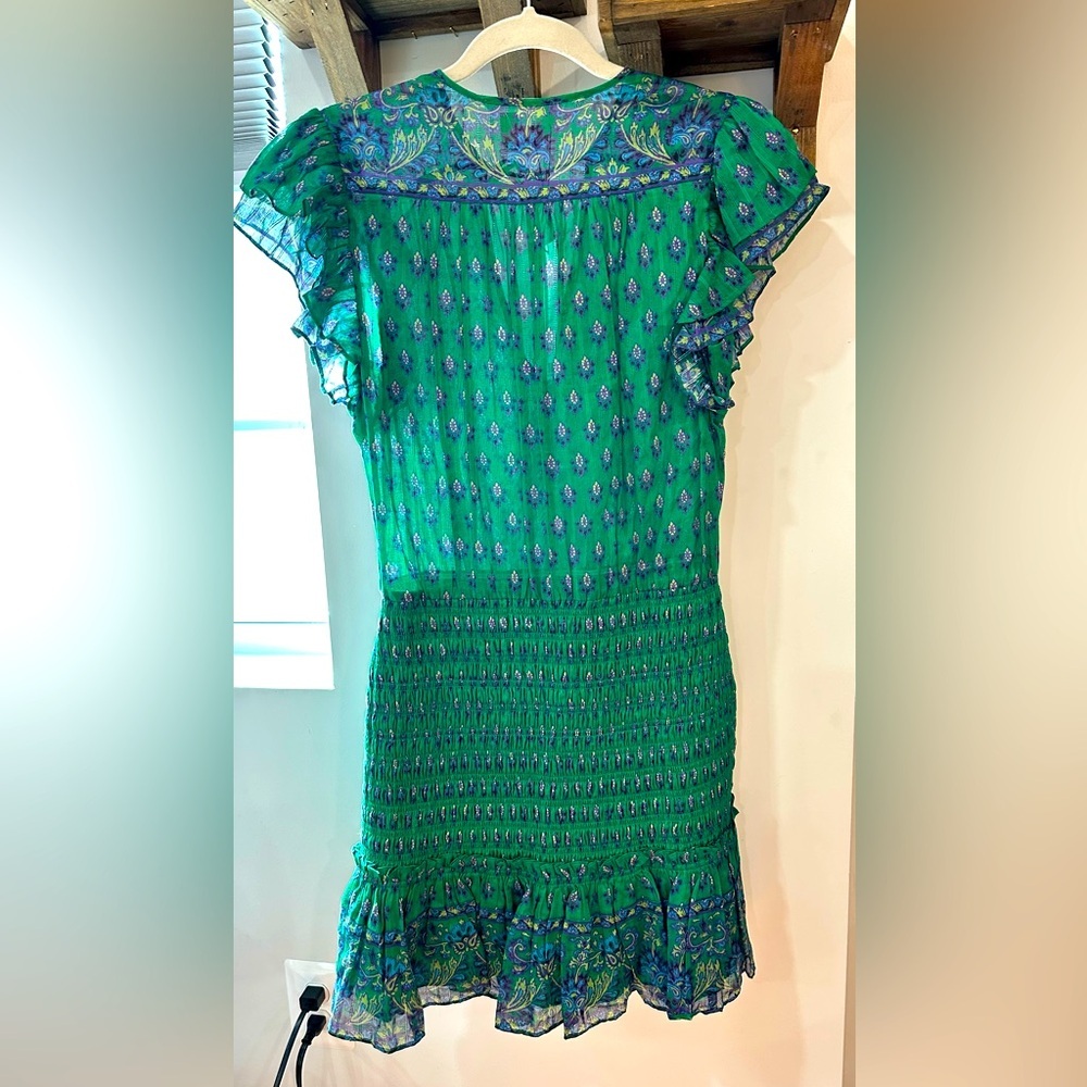 NWT Veronica Beard Brindelle Smocked Cotton Mini Dress in Kelly Green Multi 4 - Picture 10 of 15